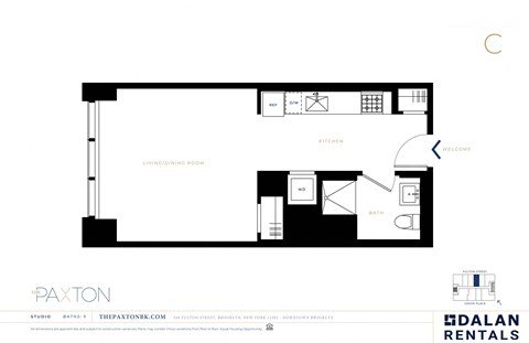 Floor plan for studio, 1 bath, 435 sqft